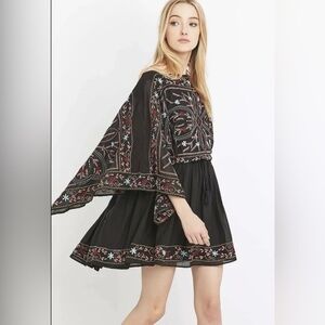Free People Black Embroidered Mini Dress